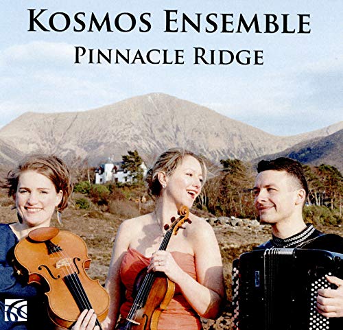"CD cover featuring three musicians with instruments against a mountainous landscape."