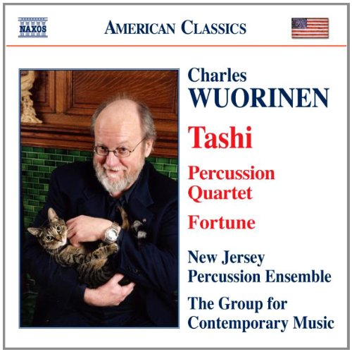"Album cover with a man holding a cat, white background, and text."