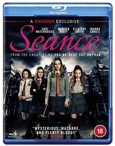 "Blu-ray case with cover art featuring four schoolgirls in front of a creepy building."