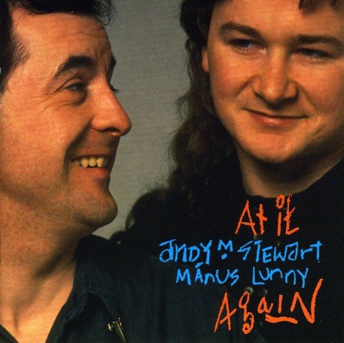 "Album cover featuring two men smiling, with artist names and title written in blue and orange."