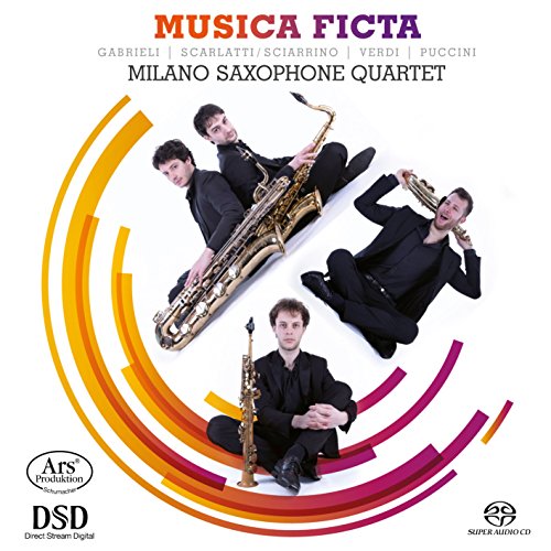 "CD cover with three men in black holding saxophones, surrounded by colorful curved lines."