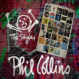 Phil Collins album cover featuring a graffiti brick wall with a collage of singles.
