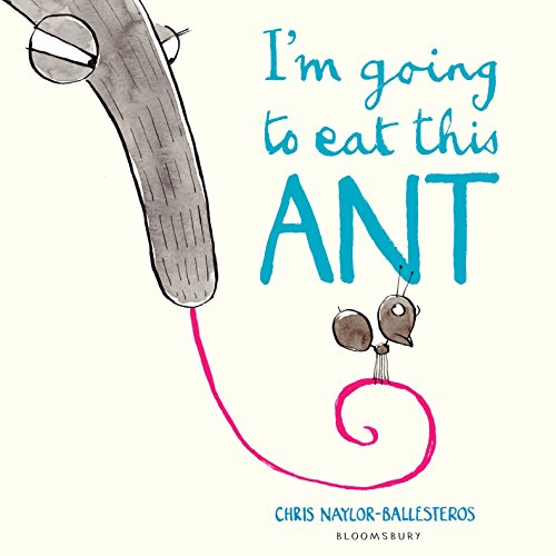 "Children's book cover featuring a cartoon ant and tongue, with blue and pink illustrations."