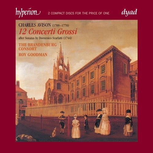 Red CD cover with vintage scene of people outside a large building.