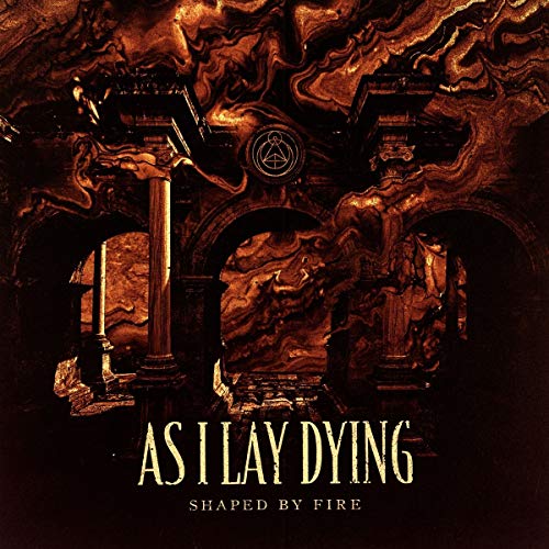 "Album cover art for 'As I Lay Dying - Shaped By Fire' with fiery, dark scene."