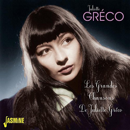 "CD cover featuring a black and white portrait of Juliette Greco with text overlays."