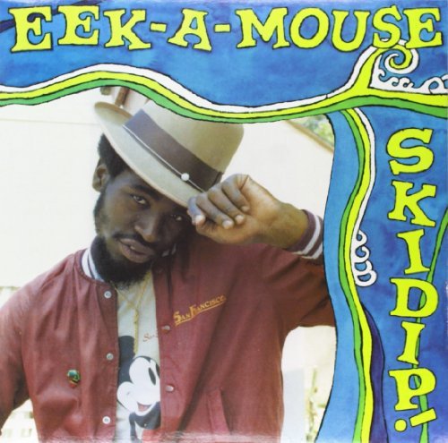 Man wearing red jacket and beige hat on vinyl record cover with colorful text.