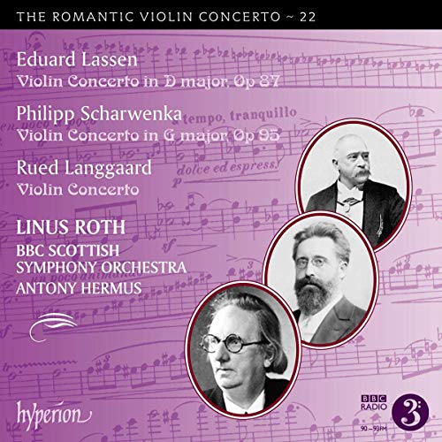 "CD cover with purple background, sheet music, and portraits of three men."