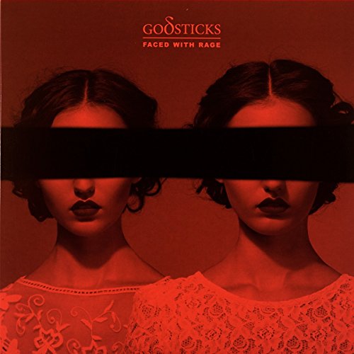"Album cover with two women's faces obscured by a black bar, red-toned image."