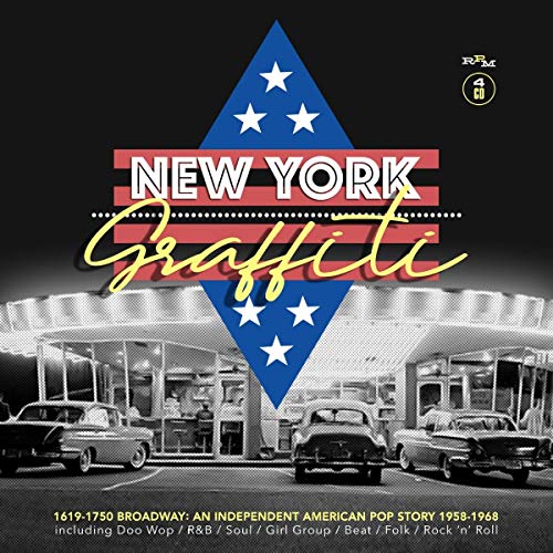 "CD cover with patriotic diamond, 'New York Graffiti' text, and black-and-white diner scene."