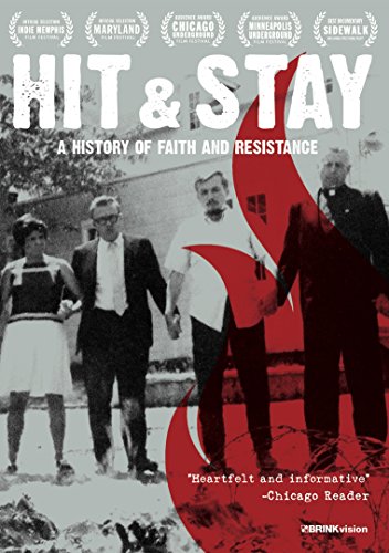 The image is a DVD cover for "Hit & Stay: A History of Faith and Resistance." Alt text: DVD cover with black-and-white photo and red graphic overlay.
