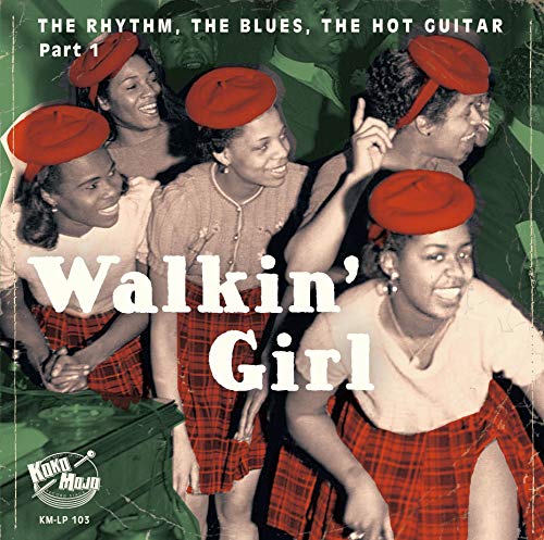 Vinyl album cover featuring a 1950s image of five women in red hats and plaid skirts.