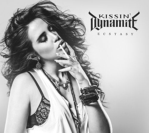 Black and white album cover with a woman smoking, "Kissin' Dynamite" and "Ecstasy" text.