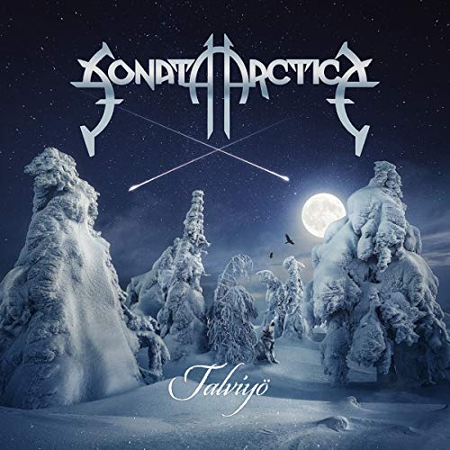 "Album cover with snowy landscape, full moon, and 'Sonata Arctica' and 'Talviyö' text."