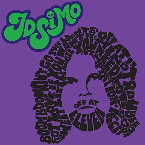 "Purple album cover with green title 'JPSiMO' and black typographic illustration of a face."