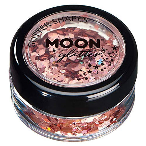 Holographic Glitter Shapes by Moon Glitter - Rose Gold - Cosmetic Festival Makeup Glitter for Face, Body, Nails, Hair, Lips - 3g