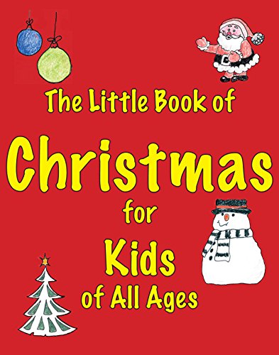 Red book cover with yellow text and cartoon Christmas illustrations, including Santa and a snowman.