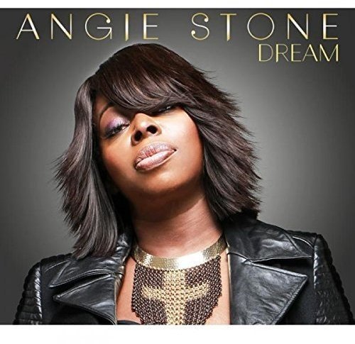 "Album cover featuring Angie Stone, a woman with dark hair, wearing a black leather jacket."