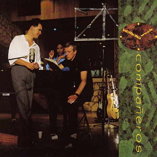 "Album cover with a man singing and musicians, 'Companeros' text on a green background."