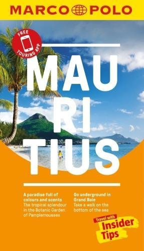 "Travel guide book cover with a tropical beach scene and 'MAURITIUS' in large white text."