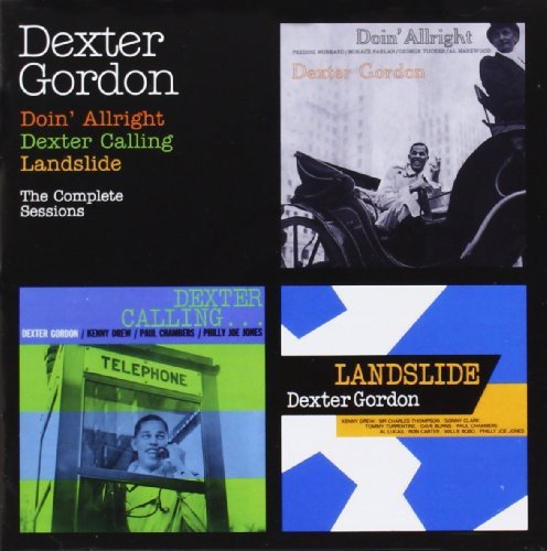 "Black square with three vintage album covers and white and colored text."