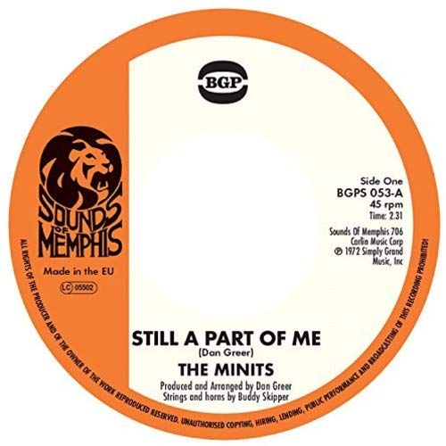 "Orange and white vinyl record label with black text and a lion logo."