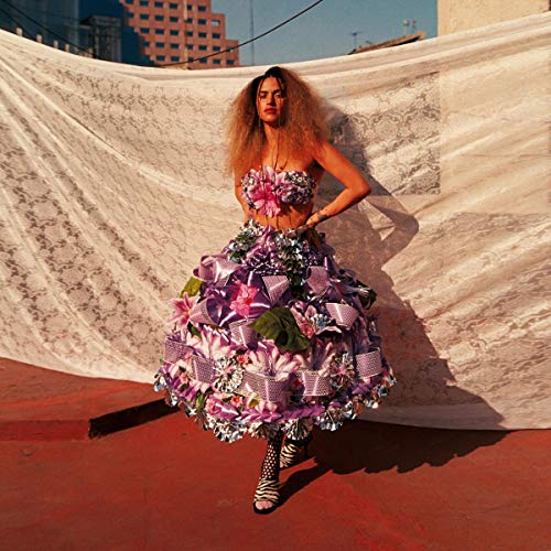 A woman in a floral dress and heels poses on a red rooftop.
