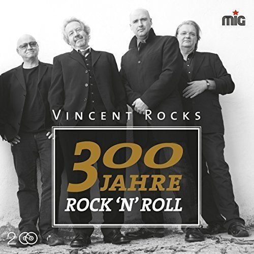 "Black and white image of four men standing together with album title text."
