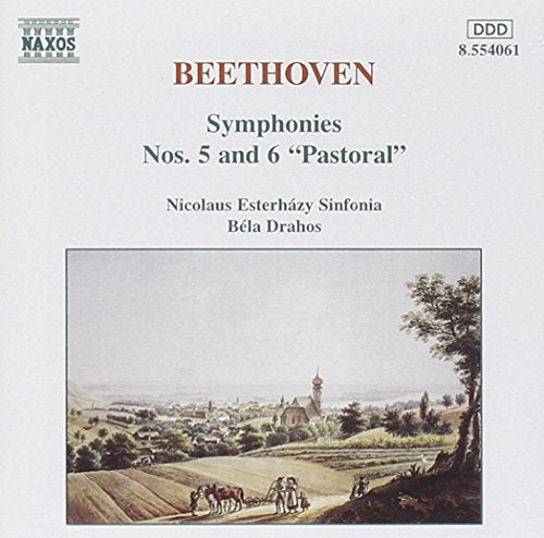 "CD cover with a countryside landscape painting and Beethoven's symphony information."