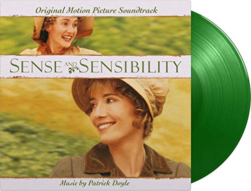 "Sense and Sensibility soundtrack cover featuring a woman in a bonnet, outdoors."