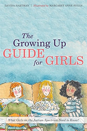 The image depicts a book cover with a watercolor illustration of three girls.