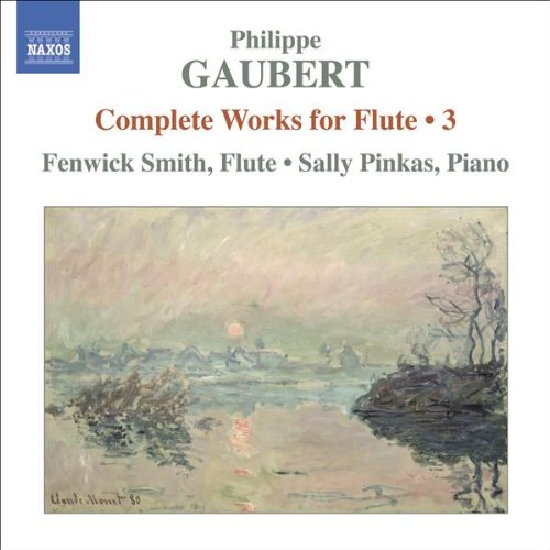 "Album cover with Claude Monet's landscape painting and musician names on a white background."