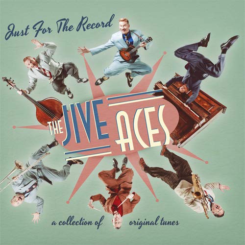 Vinyl album cover featuring five musicians in suits, falling amidst musical instruments.