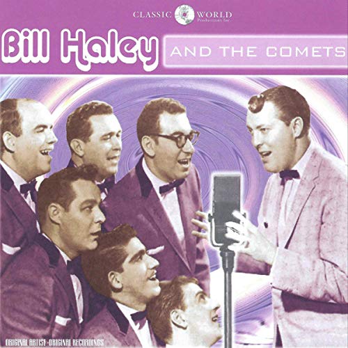 "CD cover featuring Bill Haley and The Comets, men in suits singing."