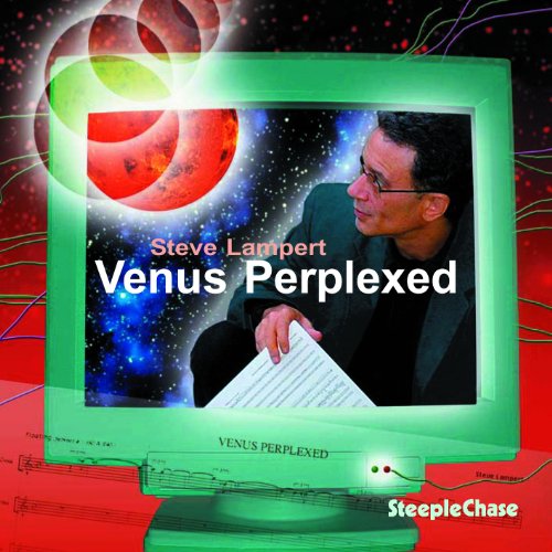 "CD cover with a man looking at sheet music on a green computer monitor."