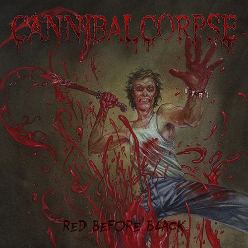 "CD case and disc with violent artwork, bloody man, and 'Cannibal Corpse' title."