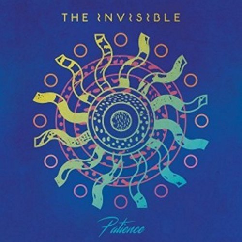 "Album cover with blue background, colorful circular design, and text 'The Invisible Patience'."
