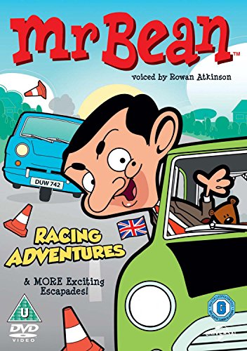 "Mr Bean cartoon DVD cover featuring Mr Bean driving a green car with a surprised expression."