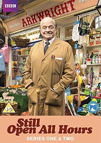 DVD cover for "Still Open All Hours" series 1 and 2, featuring a man in a shop.