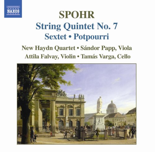 "Album cover with classical music details and an 18th-century European cityscape illustration."