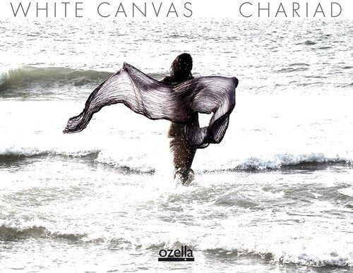 "Album cover with a person in flowing robes standing in ocean waves."