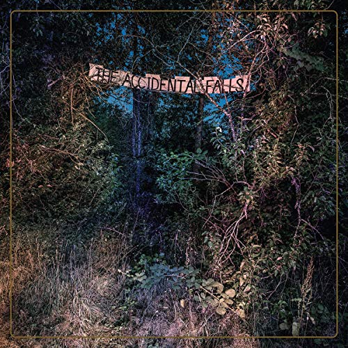 The alt text for this image is: "Album cover with a sign in a forest, reading 'The Accidental Falls'."