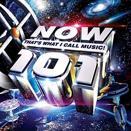 "Album cover with 'NOW 101' in metallic font, set against a space scene."