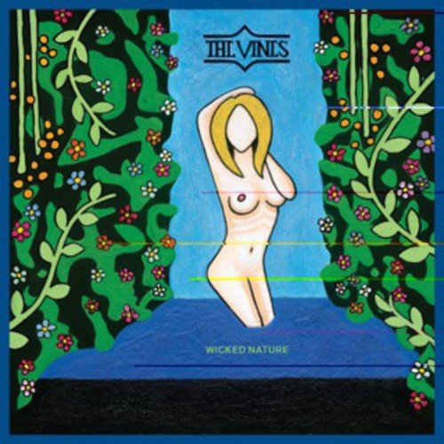 "Album cover art featuring a nude woman surrounded by floral vines and blue background."
