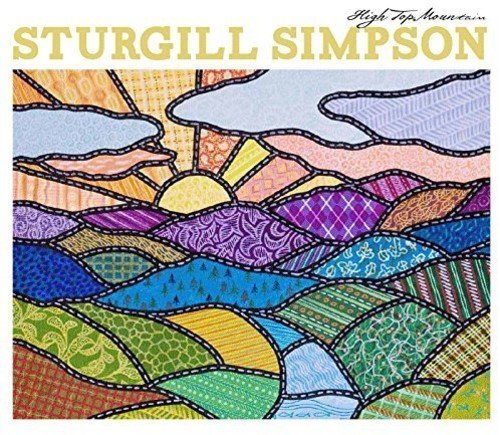"Sturgill Simpson album cover featuring a colorful, patterned landscape with a rising sun."