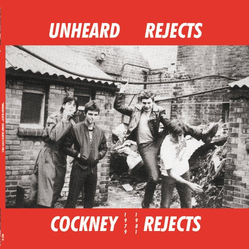 Vinyl album cover with red border, black-and-white photo of men in casual attire.