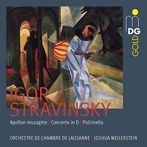 CD cover with abstract painting and red text "Igor Stravinsky" on a blue background.