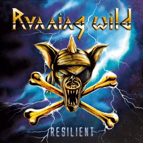 "Album cover with a gold skull and crossbones against a dark, stormy background."