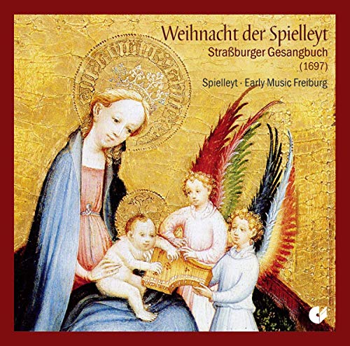 "CD cover with medieval painting of Virgin Mary and baby Jesus with two angels."
