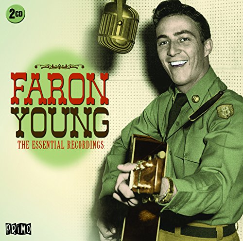 "Faron Young's album cover featuring a man in a green uniform holding a trophy."